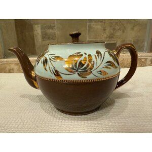 Sadler Vintage Ceramic Teapot With Floral Gold Accents & Brown Finish